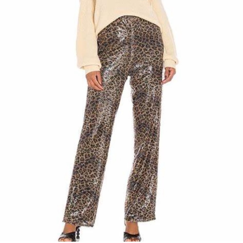 LPA Logan Sequin Pant cheetah leopard print size s small straight‎ leg pants